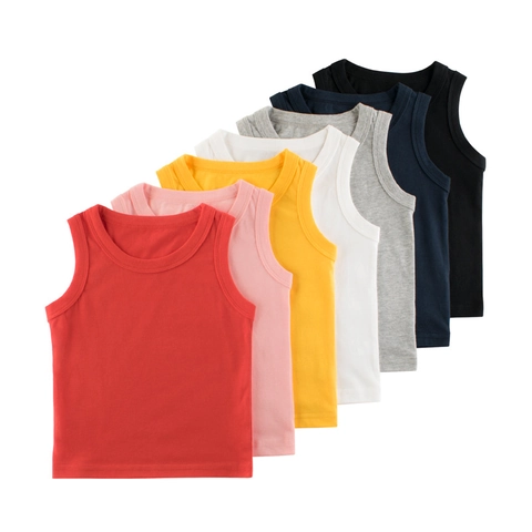 Kids Boys Girls Basic Cotton Tank Top Sleeveless Solid Color Round Neck Summer Breathable Vest Top For Toddler Youth