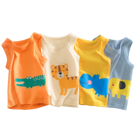 Kinder Jungen Reine Baumwolle Ärmellose Weste Sommer Rundhalsausschnitt Cartoon Tierdruck Tank Top Lässig