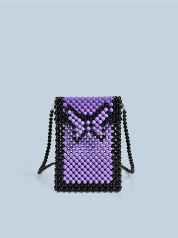 Handmade Beaded Phone Crossbody Bag Acrylic Purple Black Butterfly Bow Pattern Mini Shoulder Pouch For Women