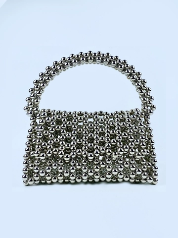 Borsa Da Sera Fatta A Mano In Perline Argento A Forma Di Triangolo Per Donna Mini Borsa A Mano Intrecciata Vuota Di Lusso