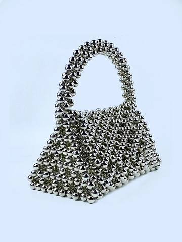 Borsa Da Sera Fatta A Mano In Perline Argento A Forma Di Triangolo Per Donna Mini Borsa A Mano Intrecciata Vuota Di Lusso