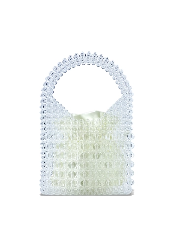 Transparente Perlen Handtasche Klare Acrylperlen Gewebte Geldbörse Mit Satinfutter Kleine Urlaubsstrandtasche Für Frauen