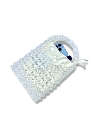 Transparente Perlen Handtasche Klare Acrylperlen Gewebte Geldbörse Mit Satinfutter Kleine Urlaubsstrandtasche Für Frauen