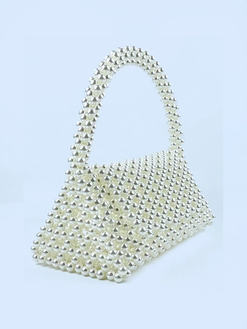 Borsa A Mano In Perline Fatta A Mano Künstliche Perle Finte Metalliche Triangolo Traforato Con Manico Superiore Da Donna
