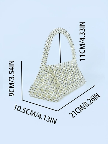 Borsa A Mano In Perline Fatta A Mano Künstliche Perle Finte Metalliche Triangolo Traforato Con Manico Superiore Da Donna