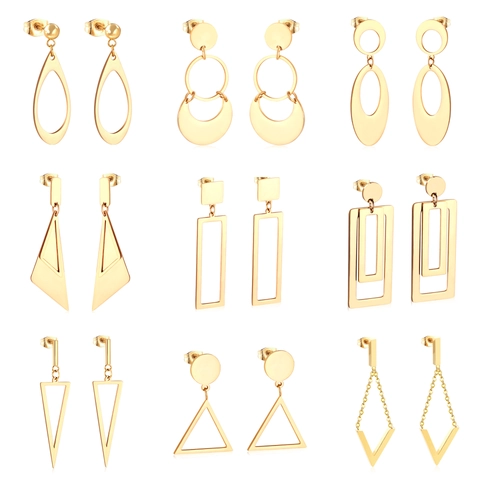 Minimalist Stainless Steel Geometric Stud Earrings For Women Gold Silver Plated Triangle Square V-Shape Drop Earrings Daily Fashion Jewelry Gift