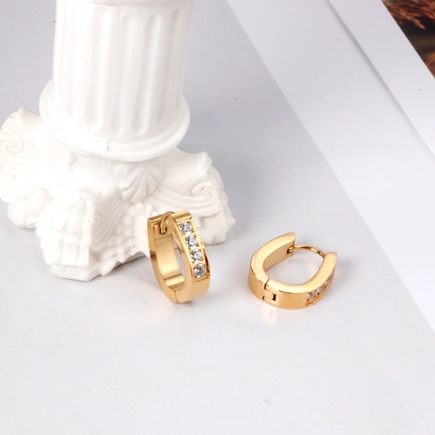 Roestvrijstalen Huggie Oorbellen Met Duidelijke Zirkoon Ovalen U-Vorm Minimalistische Mode-Sieraden