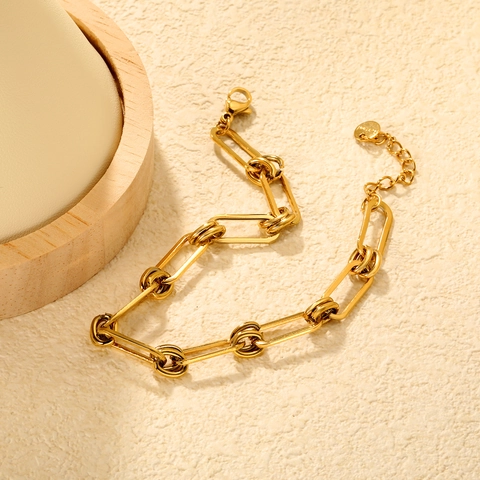 Minimalistische Gouden Roestvrijstalen Schakelarmband Voor Dames Verstelbaar Geometrisch Rechthoekig Ontwerp Sieraden