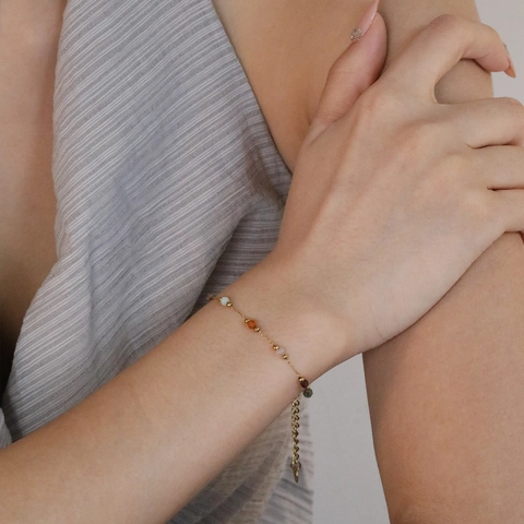 Stainless Steel Bracelet For Women Colorful Beaded Thin Gold Chain Adjustable Elegant Dopamine Style Jewelry