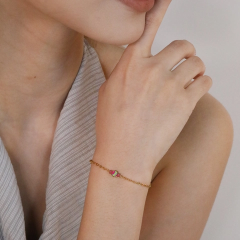 Pulsera De Acero Inoxidable Chapada En Oro De 18K Dijes De Caramelo Esmalte Colorido Joyería Dulce Para Mujer