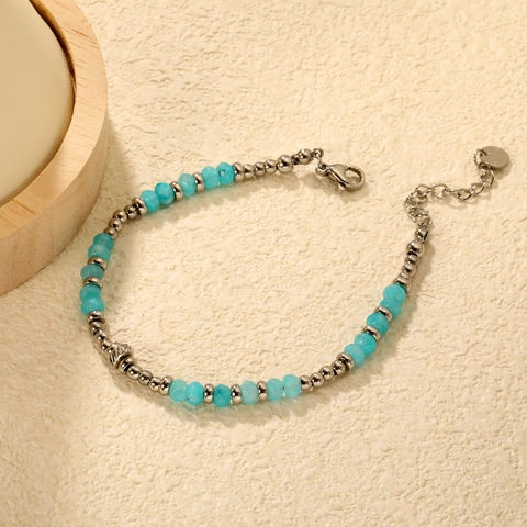 Bracciale Di Perline Acciaio Inossidabile Pietra Naturale Perline Blu Sfaccettate Regolabile Gioielli Minimalisti Per Uomo Donna