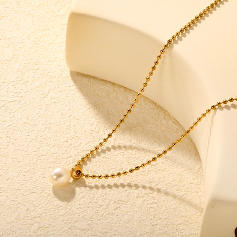 Zoetwaterparel Hanger Ketting 304 Roestvrij Staal Gouden Balketting Elegante Sieraden Voor Dames