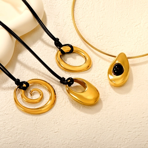 Geometrische Anhänger Halskette Edelstahl Hohl Unregelmäßig Spirale Wassertropfen Minimalistischer Unisex Schmuck Cool