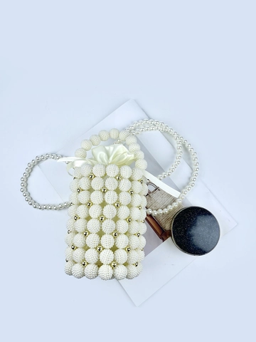 Handgefertigte Künstliche Perlenbeuteltasche für Damen Elegantes Satinfutter Kordelzug Abendtasche mit Schleife Umhängetasche