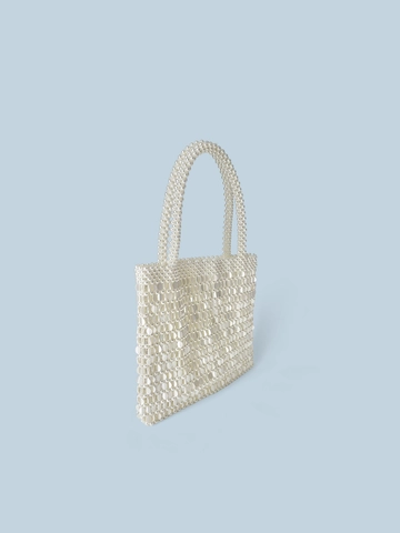 Handmade Woven Beaded Pearl Handbag Vintage Sequin Tote Bag For Women Elegant Evening Party Wedding Clutch Square Hand Bag