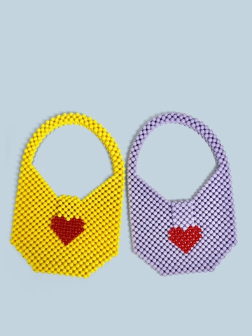 Bolso De Mano De Cuentas Hecho A Mano Cuentas De Acrílico Dulce Patrón De Corazón Retro Color Caramelo Bolso De Axila Para Mujeres