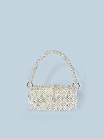 Retro Künstliche Perle Künstliche Perlen Tasche Gewebte Acrylperlen Abendtasche Für Dinnerparty Elegante Weiße Hochzeitstasche