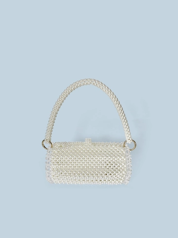 Retro Künstliche Perle Künstliche Perlen Tasche Gewebte Acrylperlen Abendtasche Für Dinnerparty Elegante Weiße Hochzeitstasche