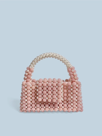 Borsa a Mano Artigianale Con Perline Rosa Per Donna Decorazione Künstliche Perle Finte Elegante Stile Dolce Boda Festa Box Clutch Borsa