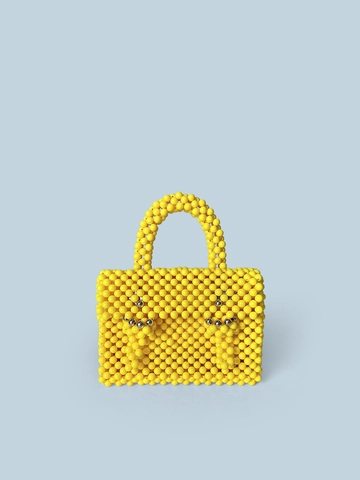Sac à Main en Perles Fait à la Main pour Femmes Vintage Tissé en Acrylique Carré Jaune Élégant Sac Fourre-Tout pour Vacances