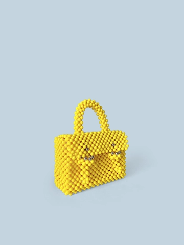 Sac à Main en Perles Fait à la Main pour Femmes Vintage Tissé en Acrylique Carré Jaune Élégant Sac Fourre-Tout pour Vacances