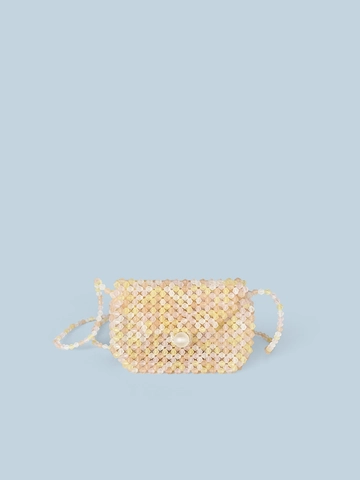 Mini Sac Bandoulière Perlé Femme Vintage Acrylique Tissé Porte-monnaie Boucle en Perle d'Imitation Petit Sac à Épaule