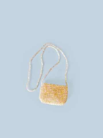 Mini Sac Bandoulière Perlé Femme Vintage Acrylique Tissé Porte-monnaie Boucle en Perle d'Imitation Petit Sac à Épaule