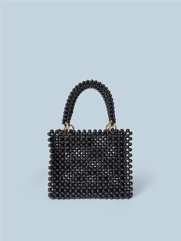 Handmade Beaded Handbag Women Acrylic Artificial Pearl Woven Chic Top Handle Retro Elegant Style Purse Evening Daily Bag