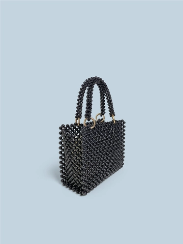 Handmade Beaded Handbag Women Acrylic Artificial Pearl Woven Chic Top Handle Retro Elegant Style Purse Evening Daily Bag