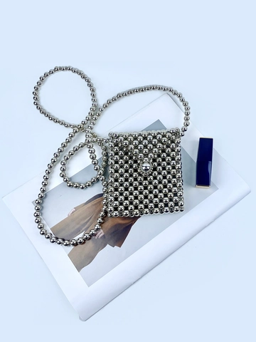 Silver Beaded Mini Crossbody Bag Handmade Electroplated Plastic Bead Shoulder Bag For Women Summer Fashion Accessory
