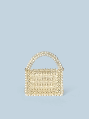 Handmade Acrylic Artificial Pearl Beaded Handbag For Women Sweet Woven Hollow Evening Banquet Bag Luxury Small Square Portable Purse