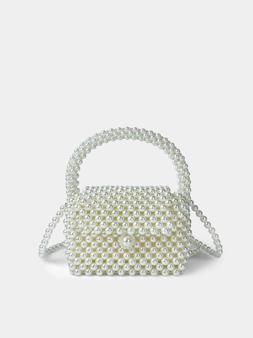 Bolso de Mano con Perlas Artificiales de Imitación Hecho a Mano para Mujer Vintage Elegante Bolso Cruzado Cuadrado Pequeño con Correa