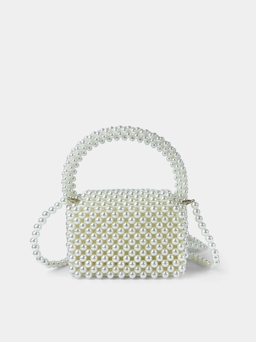 Bolso de Mano con Perlas Artificiales de Imitación Hecho a Mano para Mujer Vintage Elegante Bolso Cruzado Cuadrado Pequeño con Correa