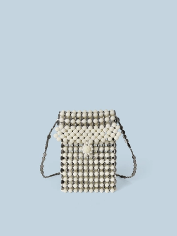 Handgefertigte Künstliche Perlenbesetzte Umhängetasche Handy Künstliche Perle Metallgewebe Mini Quadratische Klappe Urlaub Party Tasche Damen