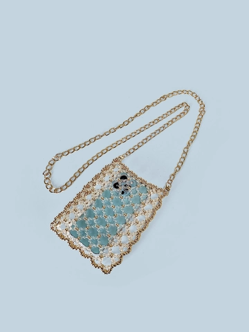 Borsa Porta Cellulare Artigianale Con Perline e Catena in Metallo Oro Lussuosa Borsa a Tracolla in Perline Acriliche Per Donna
