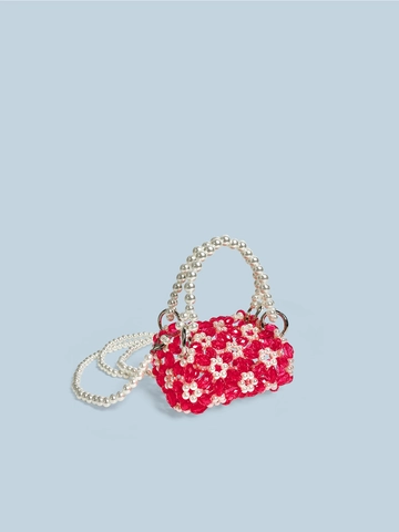 Handgeweven Acryl Kralen Mini Crossbodytas Bloem Handgemaakte Portemonnee Met Parelgreep En Afneembare Kettingriem Voor Dames Kinderen