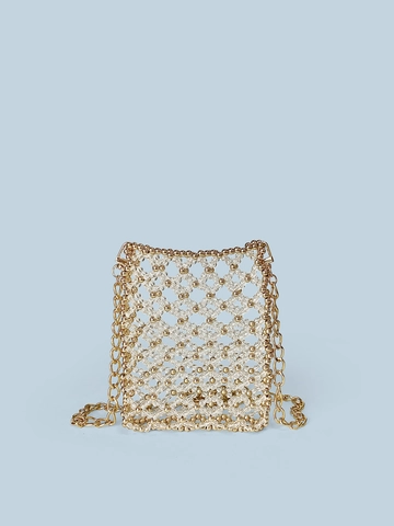 Borsa Porta Cellulare Artigianale Con Perline e Catena in Metallo Oro Lussuosa Borsa a Tracolla in Perline Acriliche Per Donna