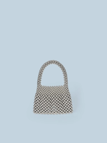 Handgemachte Silber Perlen Handtasche Für Damen Vintage Metallic Kleine Abendtasche Retro Gewebte Glänzende Acryl Tote Party Tasche