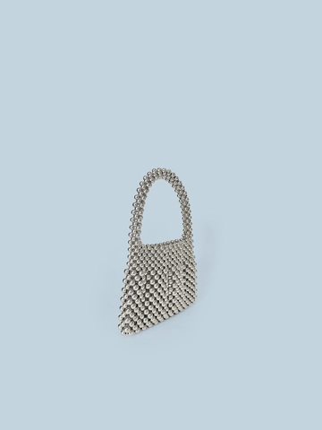 Handgemachte Silber Perlen Handtasche Für Damen Vintage Metallic Kleine Abendtasche Retro Gewebte Glänzende Acryl Tote Party Tasche
