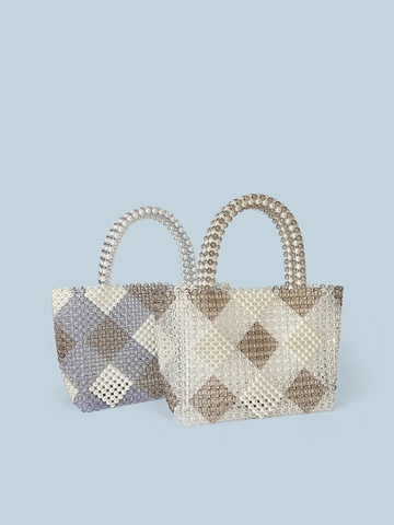 Borsa A Mano In Perline Fatta A Mano Acrilico Motivo Diamante Retro Tote Bag Per Donna Estate Vacanze Accessorio Festa