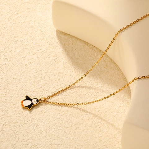 Sweet Stainless Steel Animal Pendant Necklace For Women 18K Gold Plated Enamel Rabbit Elephant Heart Windmill Jewelry Gift