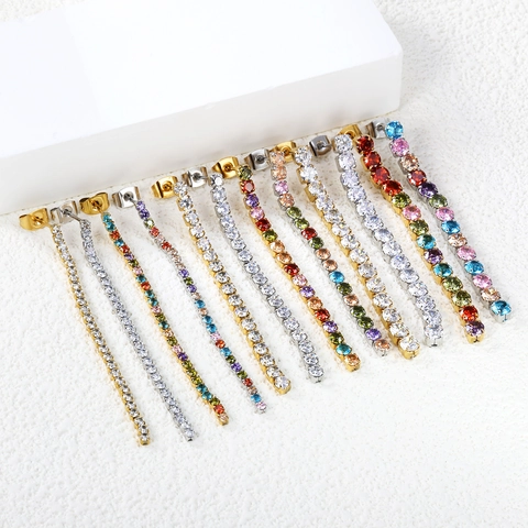 Long Dangle Earrings Stainless Steel Zircon Tassel Tennis Chain Linear French Fashion Elegant Jewelry For Women