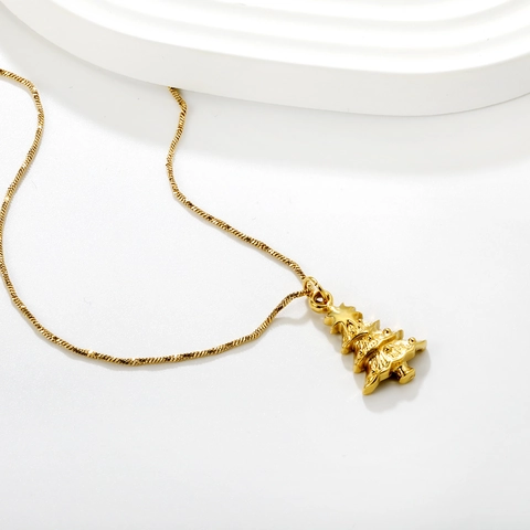 Collana Con Ciondolo Albero Di Natale In Acciaio Inossidabile Placcato Oro 18K Regalo Di Natale Gioielli Da Donna