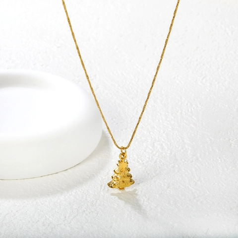 Collana Con Ciondolo Albero Di Natale In Acciaio Inossidabile Placcato Oro 18K Regalo Di Natale Gioielli Da Donna