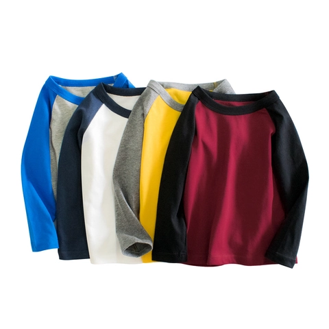 Kids Cotton Raglan Long Sleeve T-Shirt 100% Cotton Contrast Color Block Pullover Top For Toddlers Boys Girls