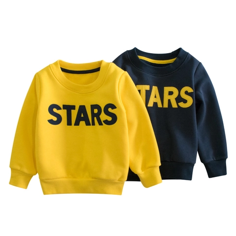 Jungen Sweatshirt Rundhals Fleece Gefüttert Baumwollmischung STARS Buchstabendruck Langarm Lässiger Pullover Top Für Kleinkinder