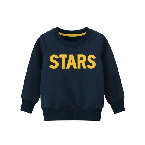 Jungen Sweatshirt Rundhals Fleece Gefüttert Baumwollmischung STARS Buchstabendruck Langarm Lässiger Pullover Top Für Kleinkinder