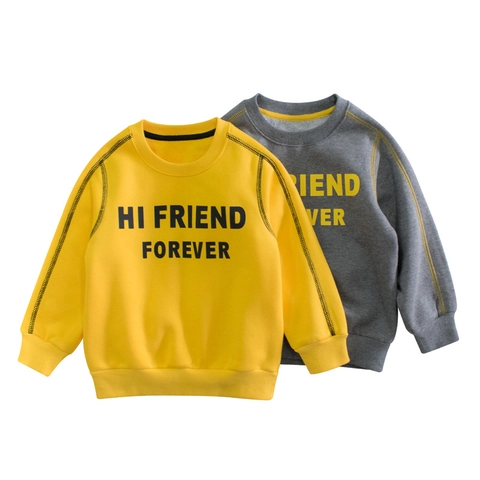 Sweat-shirt Décontracté pour Garçons Doublé Polaire Imprimé Lettres Pull à Manches Longues Col Rond Haut Chaud pour Enfants Printemps Automne