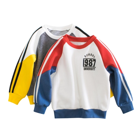 Jongens Fleece Gevoerde Color Block Hoodie Preppy Stijl School Universiteit Letter Print Pullover Lange Mouw Sweatshirt Voor Kinderen