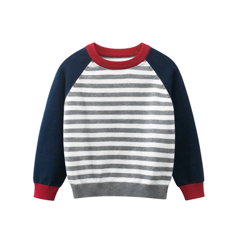 Pull En Coton Rayé Pour Garçons Manches Raglan Longues Col Rond Tricot Décontracté Pour Enfants